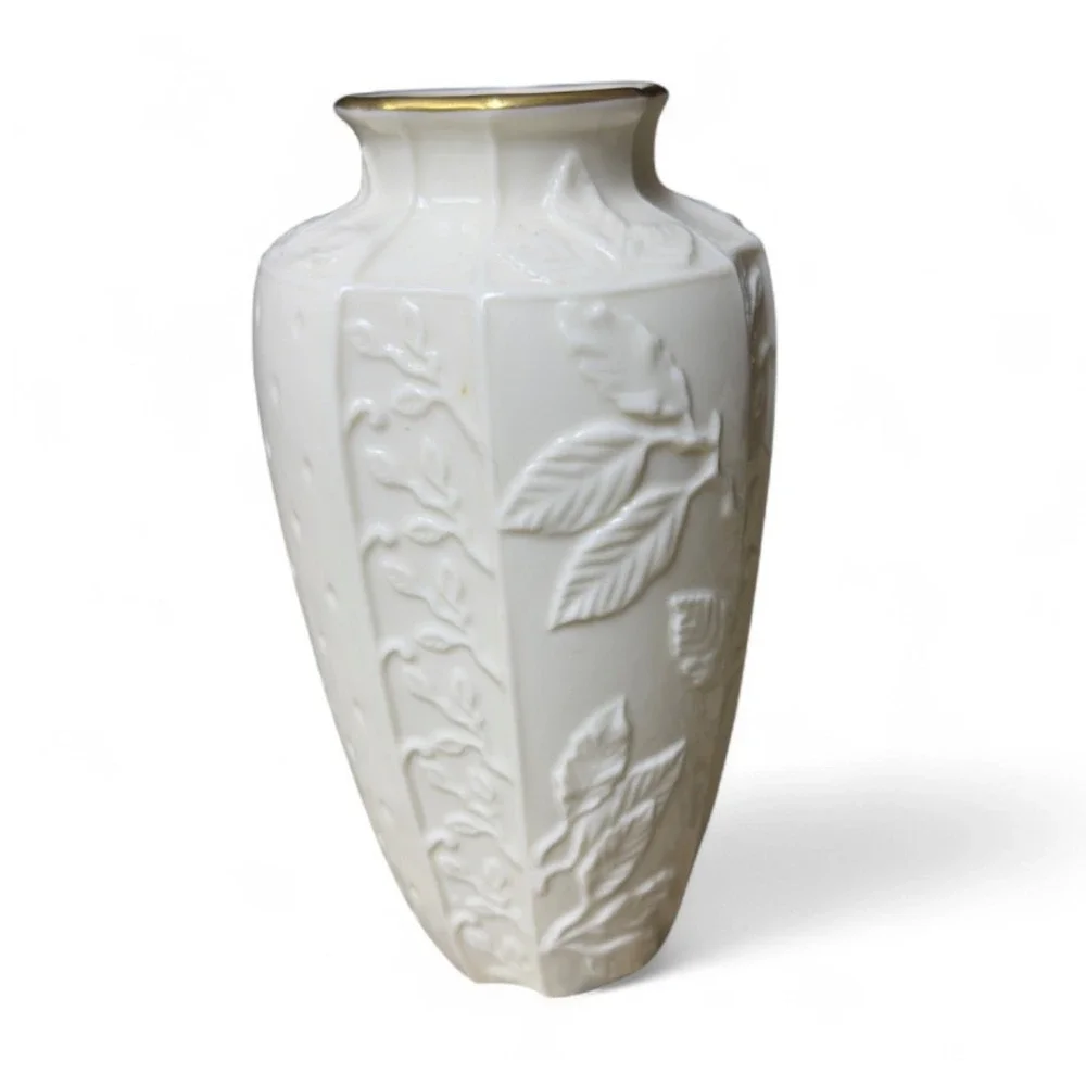 Fitz and Floyd Essentials Botanical Collection Cream Ivory‎ Vase Floral Decor